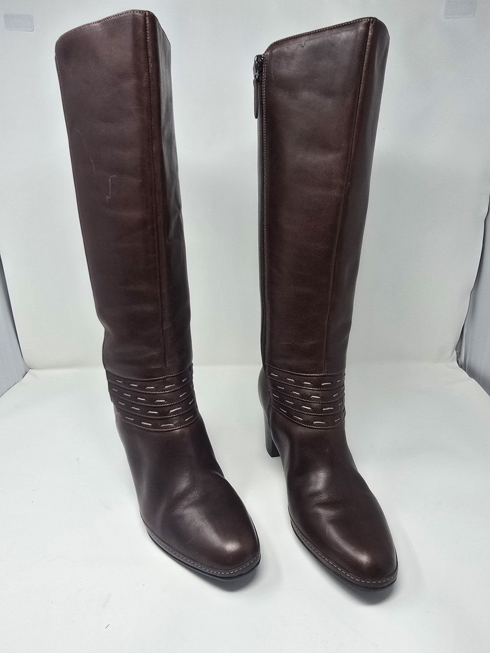 Clarks Artisan Brown Leather Floral Lined Knee-High Boots - Size 9.5M - Picture 2 of 7